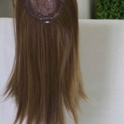 Human Hair Topper With Bangs for Women Balayage Highlights (#4/27/4) medium ash brown /ash blonde