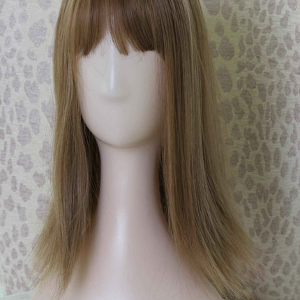 Human Hair Topper With Bangs for Women Balayage Highlights (#4/27/4) medium ash brown /ash blonde