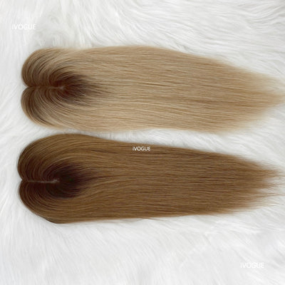 Two Tone Remy Human Hair Topper for Women clop in hair pieces for women ombre and brown