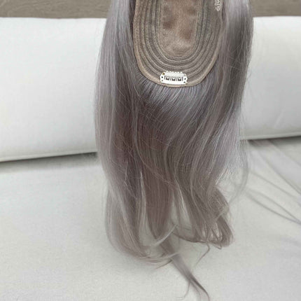 Tillstyle Toppers for Thinning Crown Mix Grey Salt and Pepper Clip On Human Hair Topper
