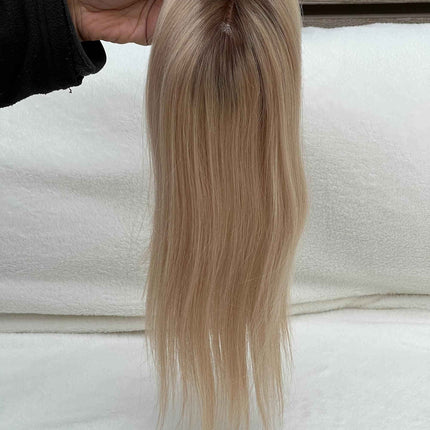 Tillstyle human hairTopper For Women Dark Roots Ash Blonde /mono base blonde dark brown baylaylage