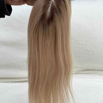 Tillstyle human hairTopper For Women Dark Roots Ash Blonde /mono base blonde dark brown baylaylage