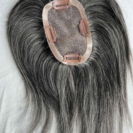 Real virgin Human Hair Toppers for women salt and pepper