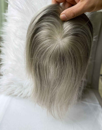 Human Hair Toppers for women  mono base blonde Silver Grey