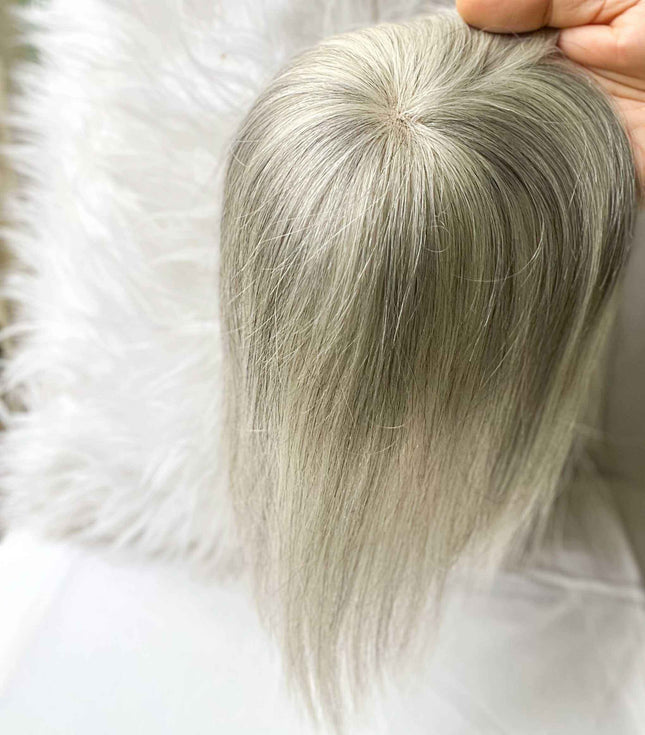 Human Hair Toppers for women  mono base blonde Silver Grey