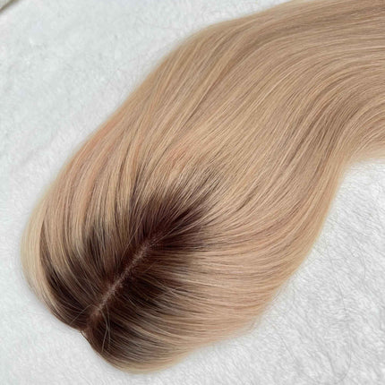 Tillstyle human hairTopper For Women Dark Roots Ash Blonde /mono base blonde dark brown baylaylage