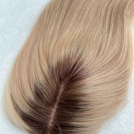 Tillstyle human hairTopper For Women Dark Roots Ash Blonde /mono base blonde dark brown baylaylage