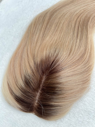 Tillstyle human hairTopper For Women Dark Roots Ash Blonde /mono base blonde dark brown baylaylage