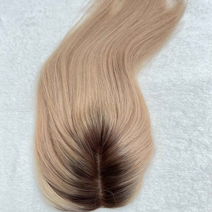 Tillstyle human hairTopper For Women Dark Roots Ash Blonde /mono base blonde dark brown baylaylage