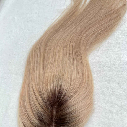 Tillstyle human hairTopper For Women Dark Roots Ash Blonde /mono base blonde dark brown baylaylage