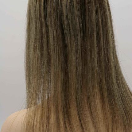 TillStyle ombre with dark brown rooted highlighted Topper for Women-Clip in Extension  mono base