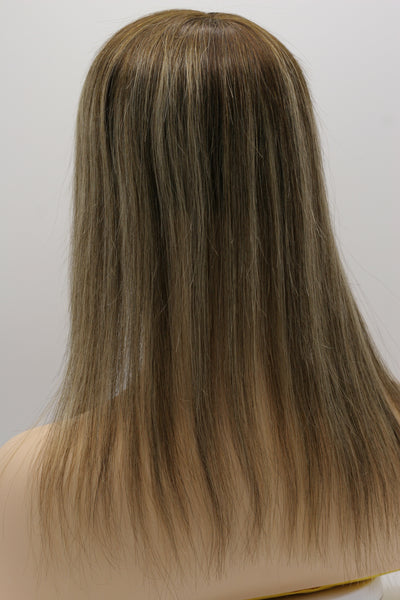 TillStyle ombre with dark brown rooted highlighted Topper for Women-Clip in Extension  mono base