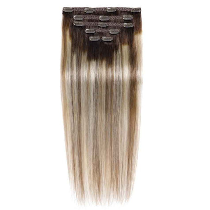 Tillstyle Clip in Human Hair Extensions 120g Natural Hair Clip in Extensions Highlighted Blonde