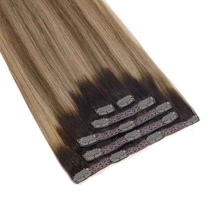 Tillstyle Clip in Human Hair Extensions 120g Natural Hair Clip in Extensions Highlighted Blonde