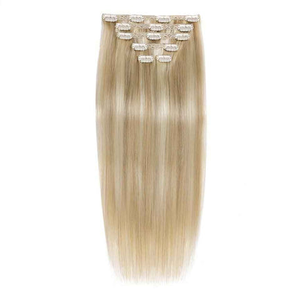 Tillstyle Clip in Human Hair Extensions 120g Natural Hair Clip in Extensions Highlighted Blonde